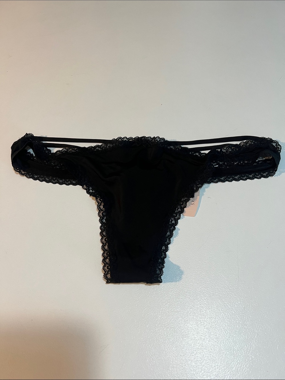 Victoria's Secret Black Lace-Trim Bikini Panty with Double Straps